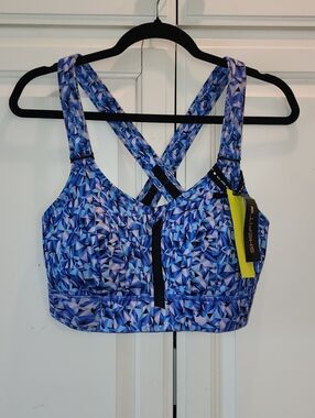SHEFIT Ultimate Sports bra Blue/purple Geometric Adjustable Strappy Size 1Luxe